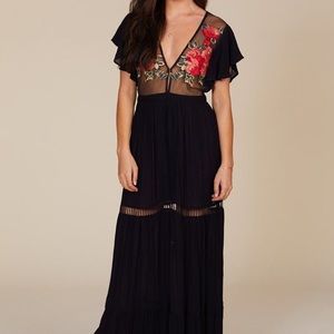 Cleobella Amery Black Embroidered Floral Maxi Medium
